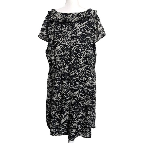 Merona Womens Black & Gray Abstract Print Ruffle Dress Size 4X Polyester Short S - Picture 10 of 13